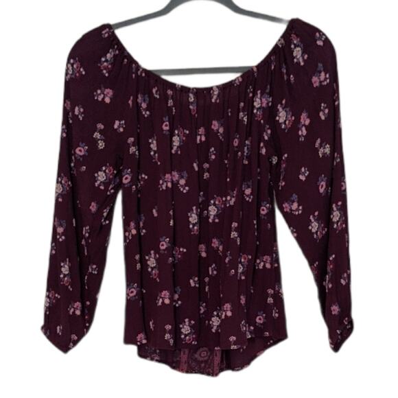 Hollister Burgundy Floral Peasant Top Off Shoulder Medium - Picture 4 of 5